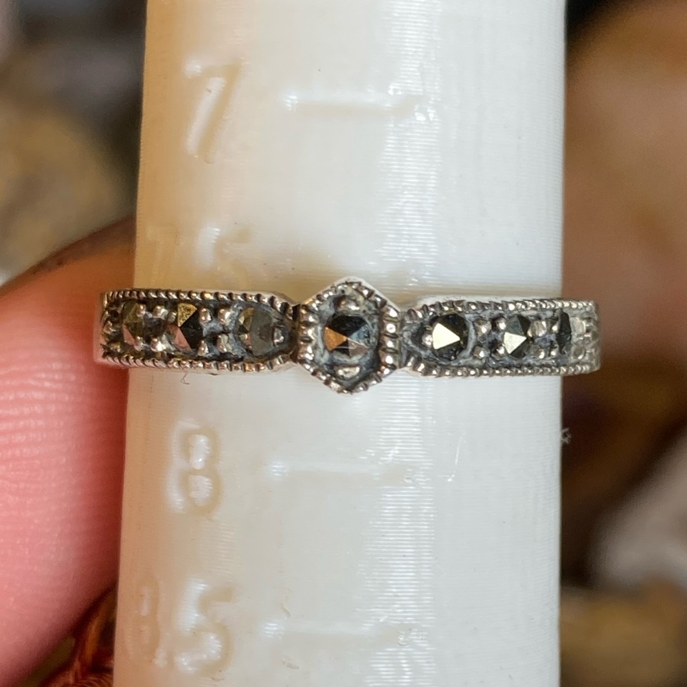 925 stamped Marcasite Ring Size 7.75 Vintage Style Band Art Deco Inspired